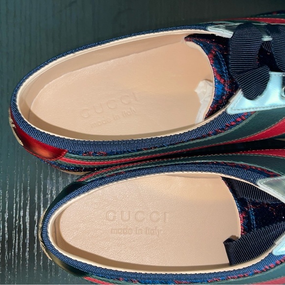 Men’s Gucci 'Falacer Lurex Web' sneaker in blue and red - Picture 3 of 8